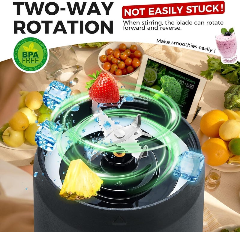 Devan Portable Blender, Anti-Jamming 300 Watt for Shakes and Smoothies, 24oz Travel Blender USB Rechargeable, BPA Free Sporty bottle with a Travel Lid. (Black Base Grey Lid) (Black with Insulated Sleeve) - Image 3